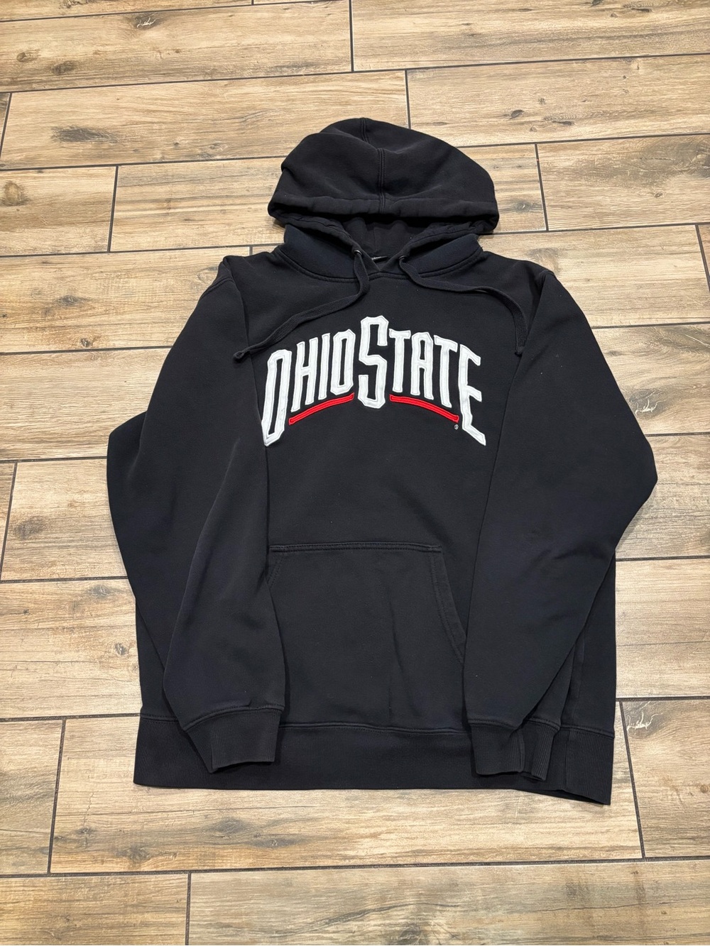Y2K Ohio State Graphic Hoodie Sweatshirt Size L Black Patchwork Letters